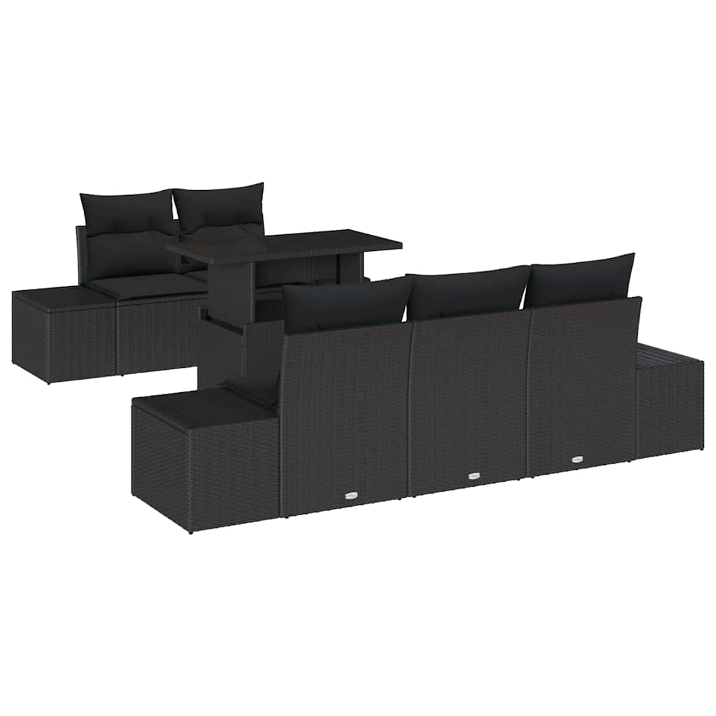 Sofa Set mit Kissen 6 pcs Schwarz Poly-Rattan