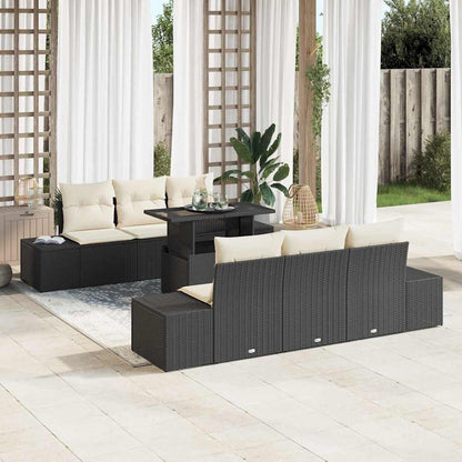 vidaXL Sofa Set mit Kissen 7 pcs Schwarz und Creme Poly-Rattan