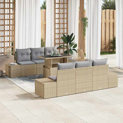 vidaXL Sofa Set mit Kissen 7 pcs Beige und Hellgrau Poly-Rattan
