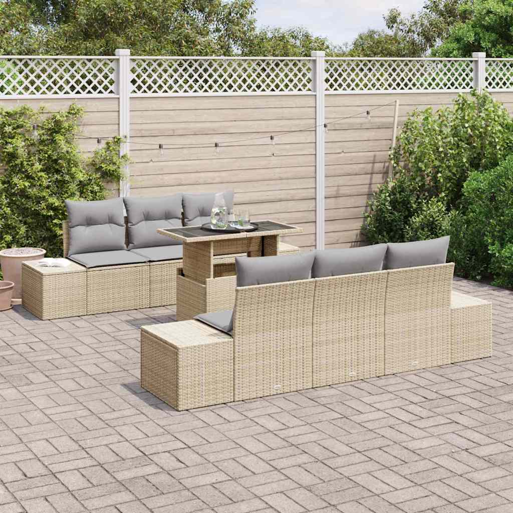 vidaXL Sofa Set mit Kissen 7 pcs Beige und Hellgrau Poly-Rattan