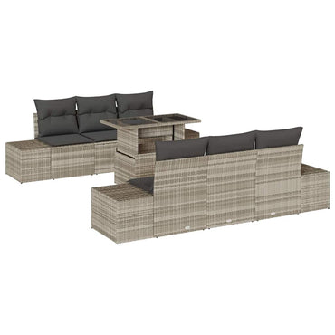 vidaXL Sofa Set mit Kissen 7 pcs Hellgrau Poly-Rattan