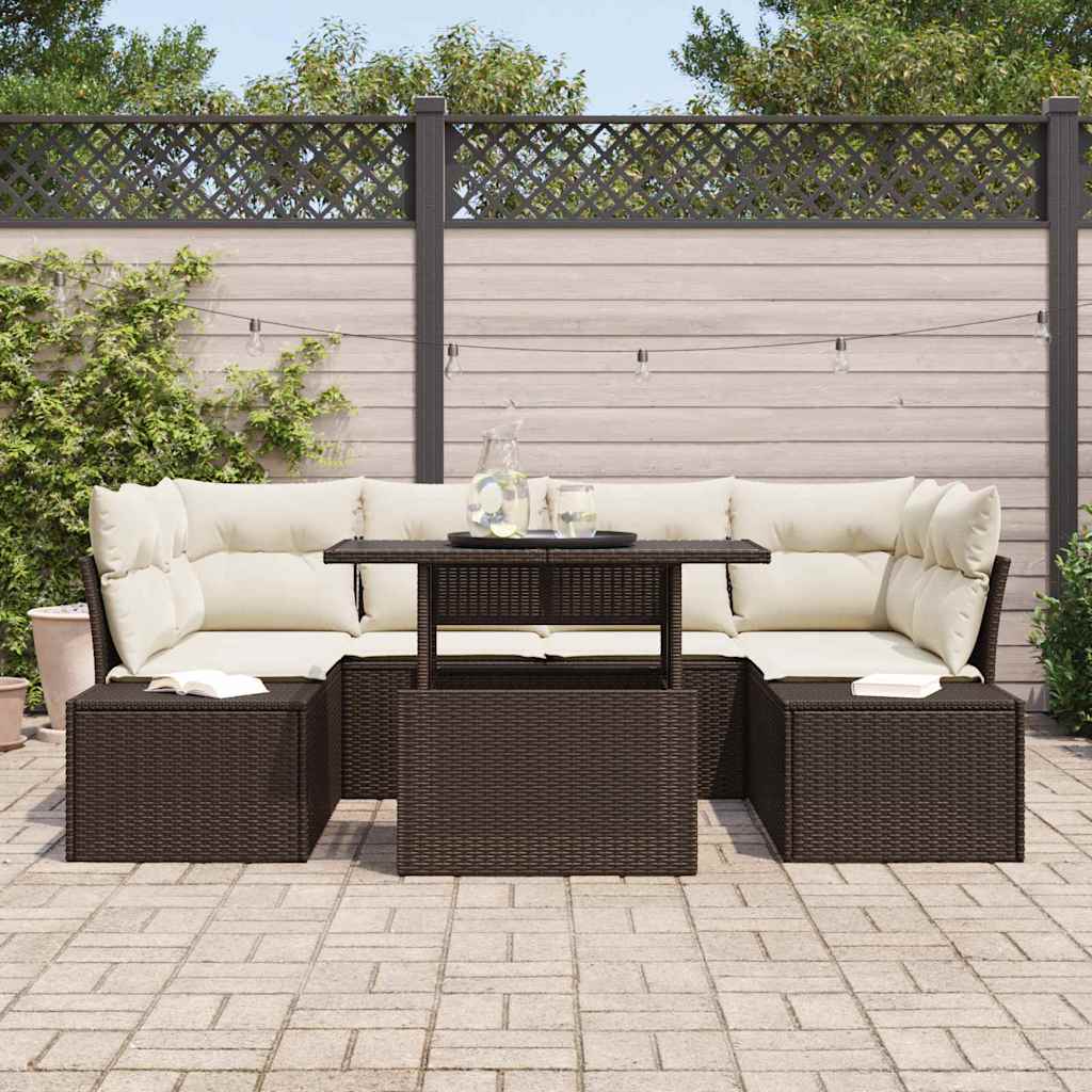 vidaXL Sofa Set mit Kissen 7 pcs Braun und Creme Poly-Rattan