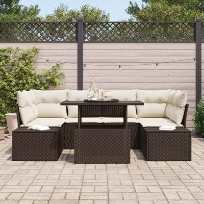 vidaXL Sofa Set mit Kissen 7 pcs Braun und Creme Poly-Rattan