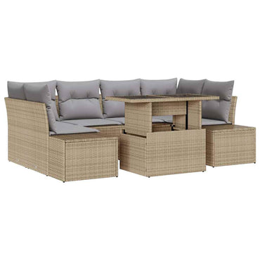 vidaXL Sofa Set mit Kissen 7 pcs Beige und Hellgrau Poly-Rattan