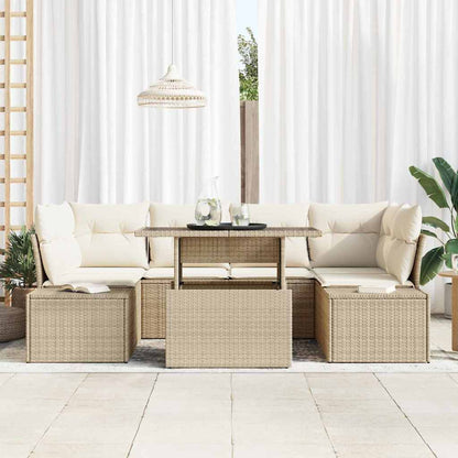 vidaXL Sofa Set mit Kissen 7 pcs Beige und Creme Poly-Rattan