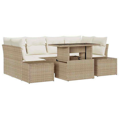 vidaXL Sofa Set mit Kissen 7 pcs Beige und Creme Poly-Rattan
