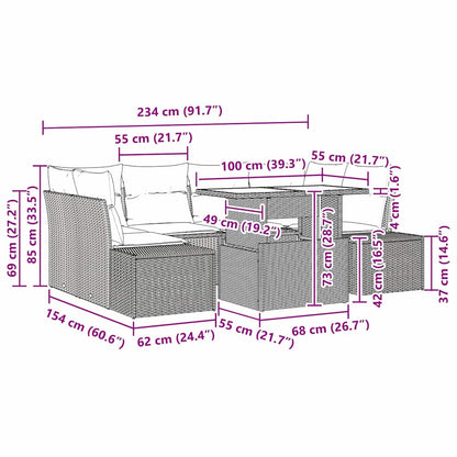 vidaXL Sofa Set mit Kissen 7 pcs Beige und Creme Poly-Rattan