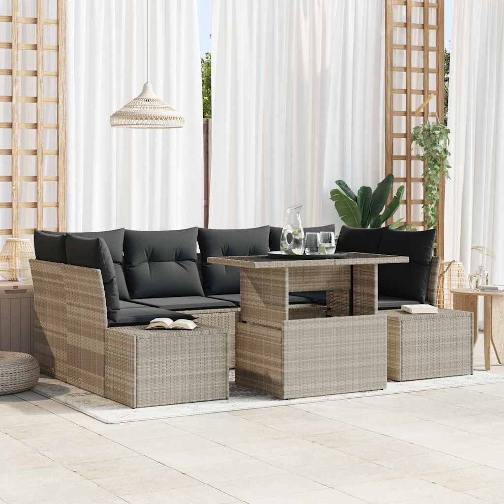 vidaXL Sofa Set mit Kissen 7 pcs Hellgrau Poly-Rattan