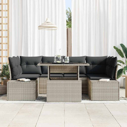 vidaXL Sofa Set mit Kissen 7 pcs Hellgrau Poly-Rattan