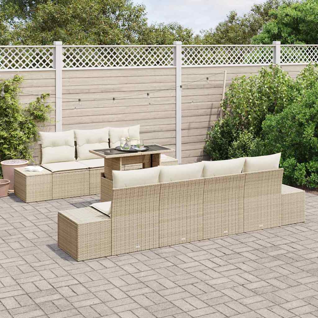 vidaXL Sofa Set mit Kissen 8 pcs Beige und Creme Poly-Rattan
