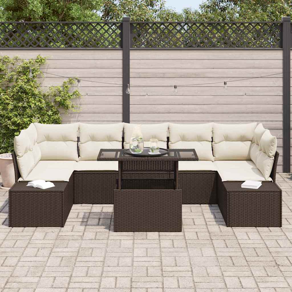 vidaXL Sofa Set mit Kissen 8 pcs Braun und Creme Poly-Rattan