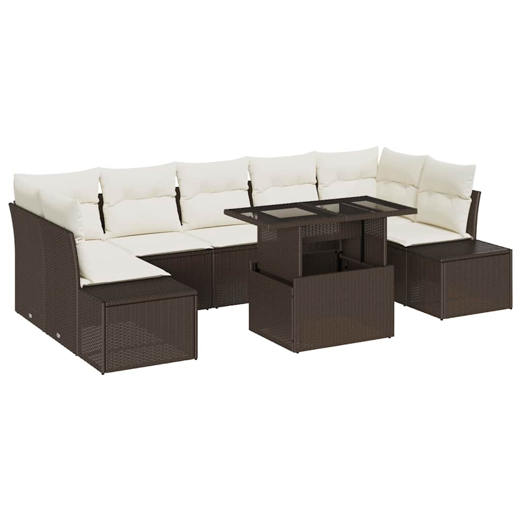 vidaXL Sofa Set mit Kissen 8 pcs Braun und Creme Poly-Rattan