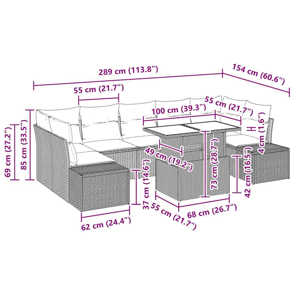vidaXL Sofa Set mit Kissen 8 pcs Braun und Creme Poly-Rattan