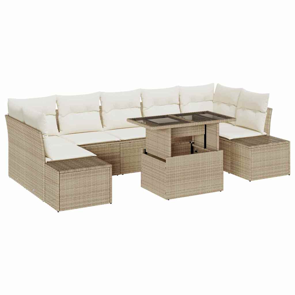 Sofa Set mit Kissen 8 pcs Beige und Creme Poly-Rattan