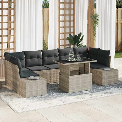 vidaXL Sofa Set mit Kissen 8 pcs Hellgrau Poly-Rattan