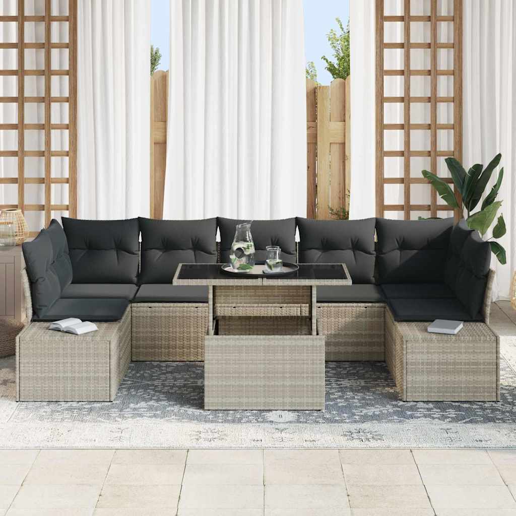 vidaXL Sofa Set mit Kissen 8 pcs Hellgrau Poly-Rattan