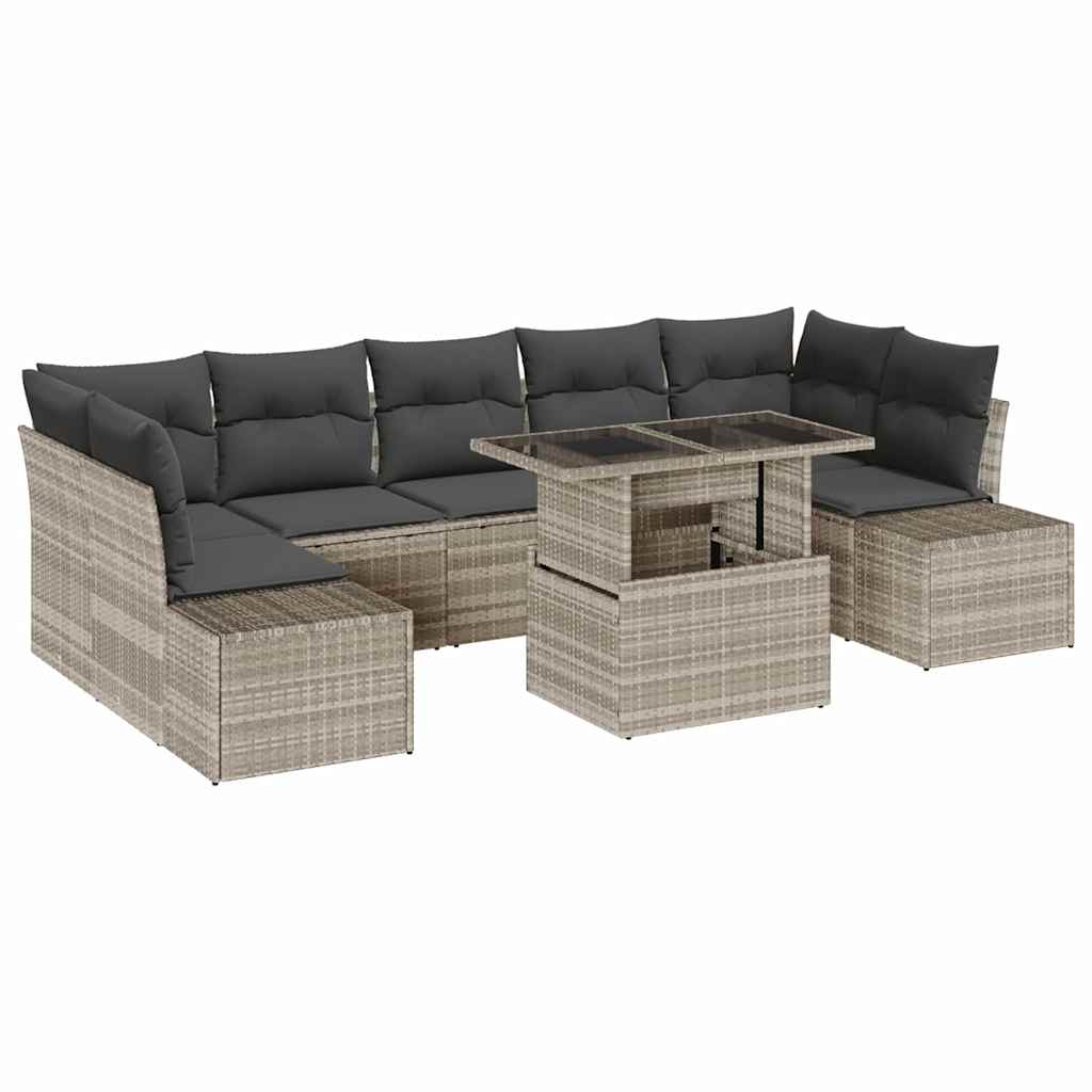 vidaXL Sofa Set mit Kissen 8 pcs Hellgrau Poly-Rattan