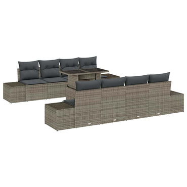vidaXL Salon de jardin avec coussins 9 pcs Gris Résine tressée