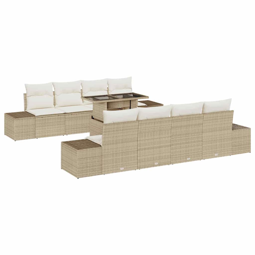 Gartensofa-set mit Kissen 9 pcs Beige und Creme Poly-Rattan