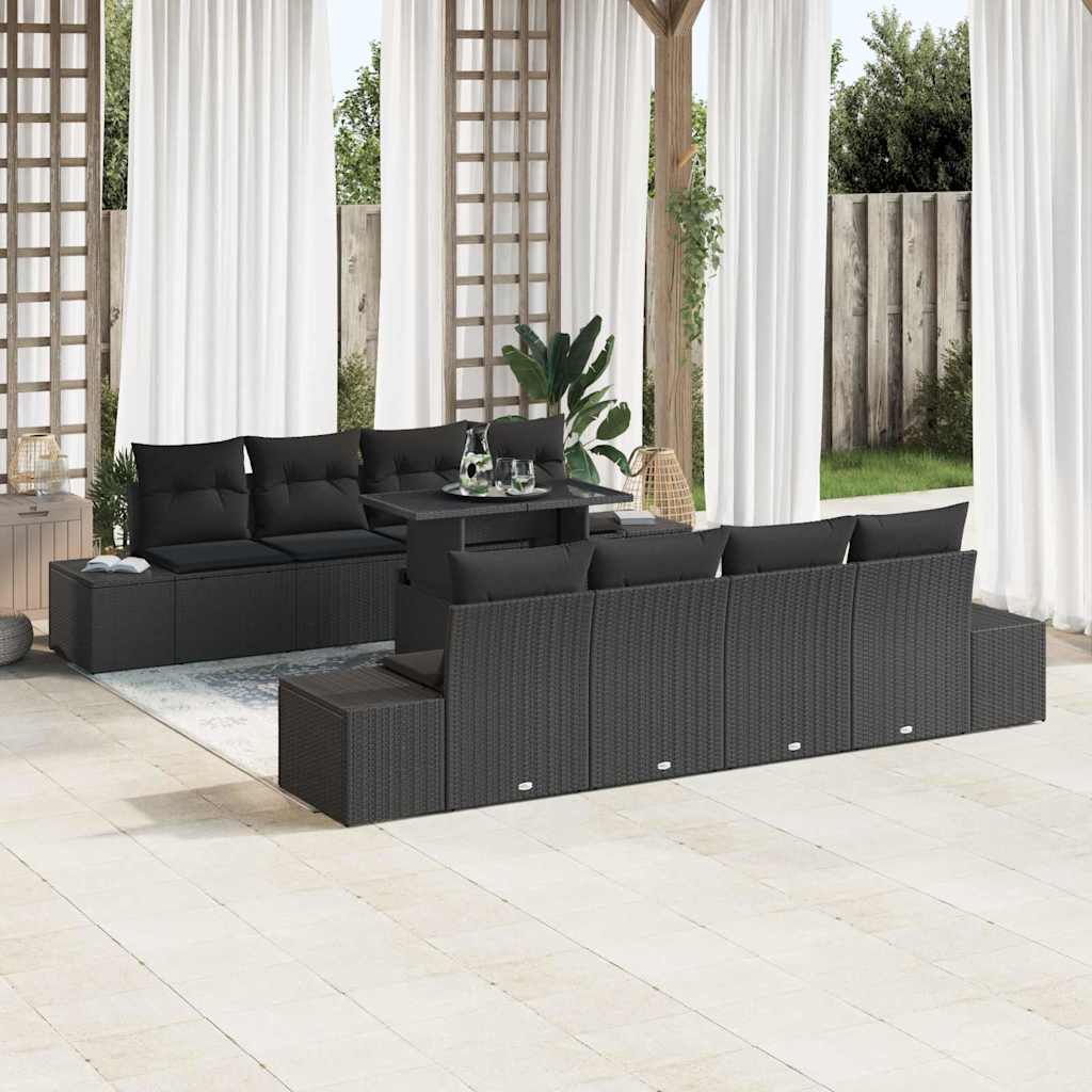 vidaXL Salon de jardin avec coussins 9 pcs Résine tressée noir
