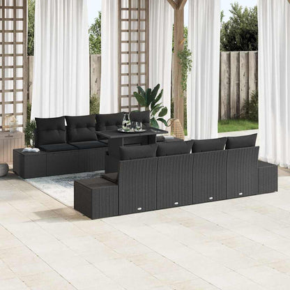 vidaXL Salon de jardin avec coussins 9 pcs Résine tressée noir