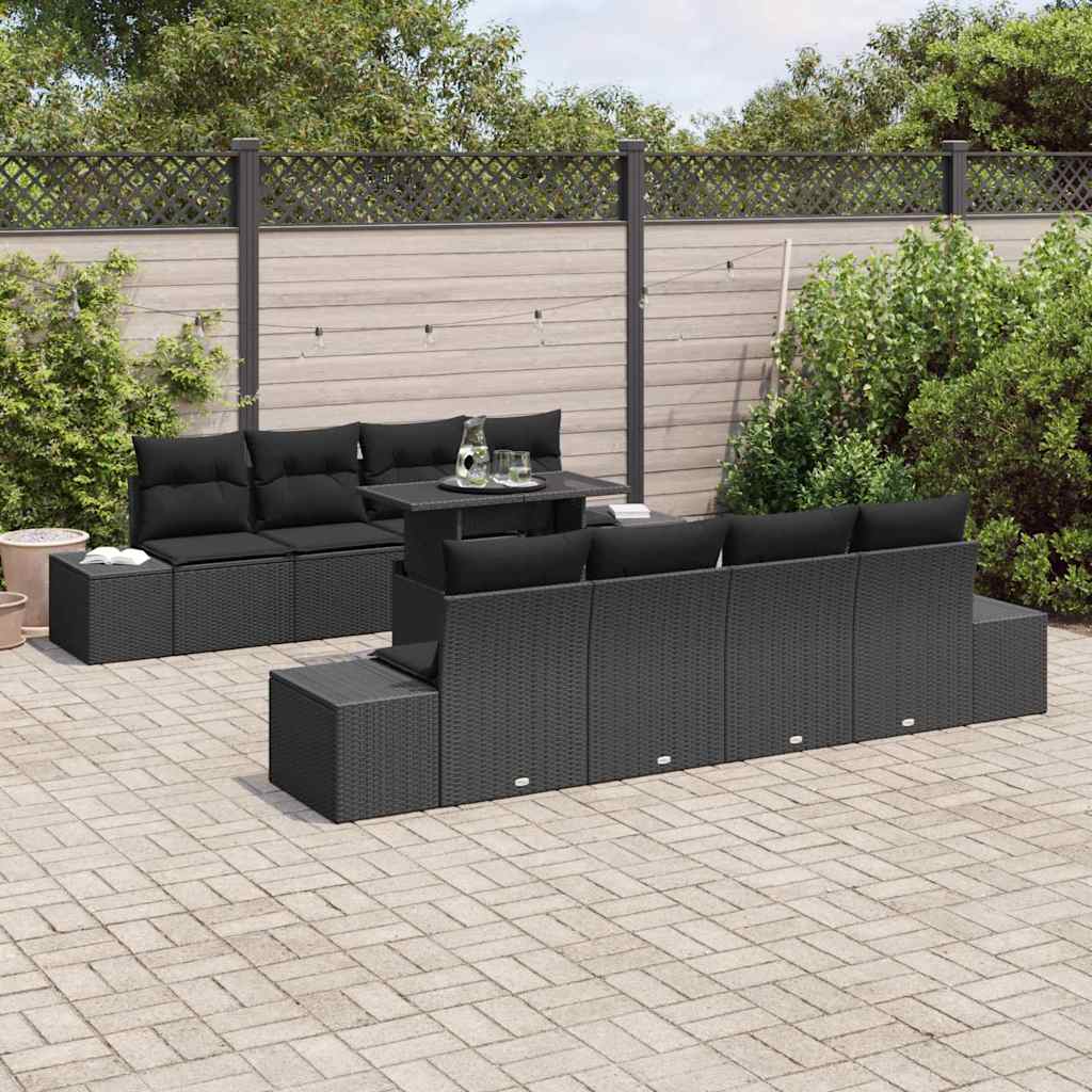 vidaXL Salon de jardin avec coussins 9 pcs Résine tressée noir