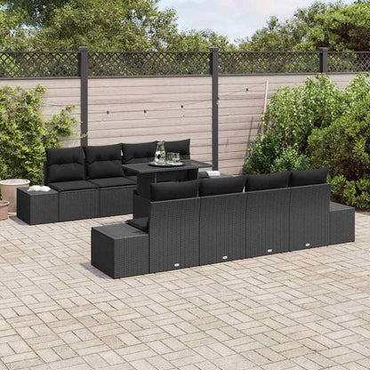 vidaXL Salon de jardin avec coussins 9 pcs Résine tressée noir