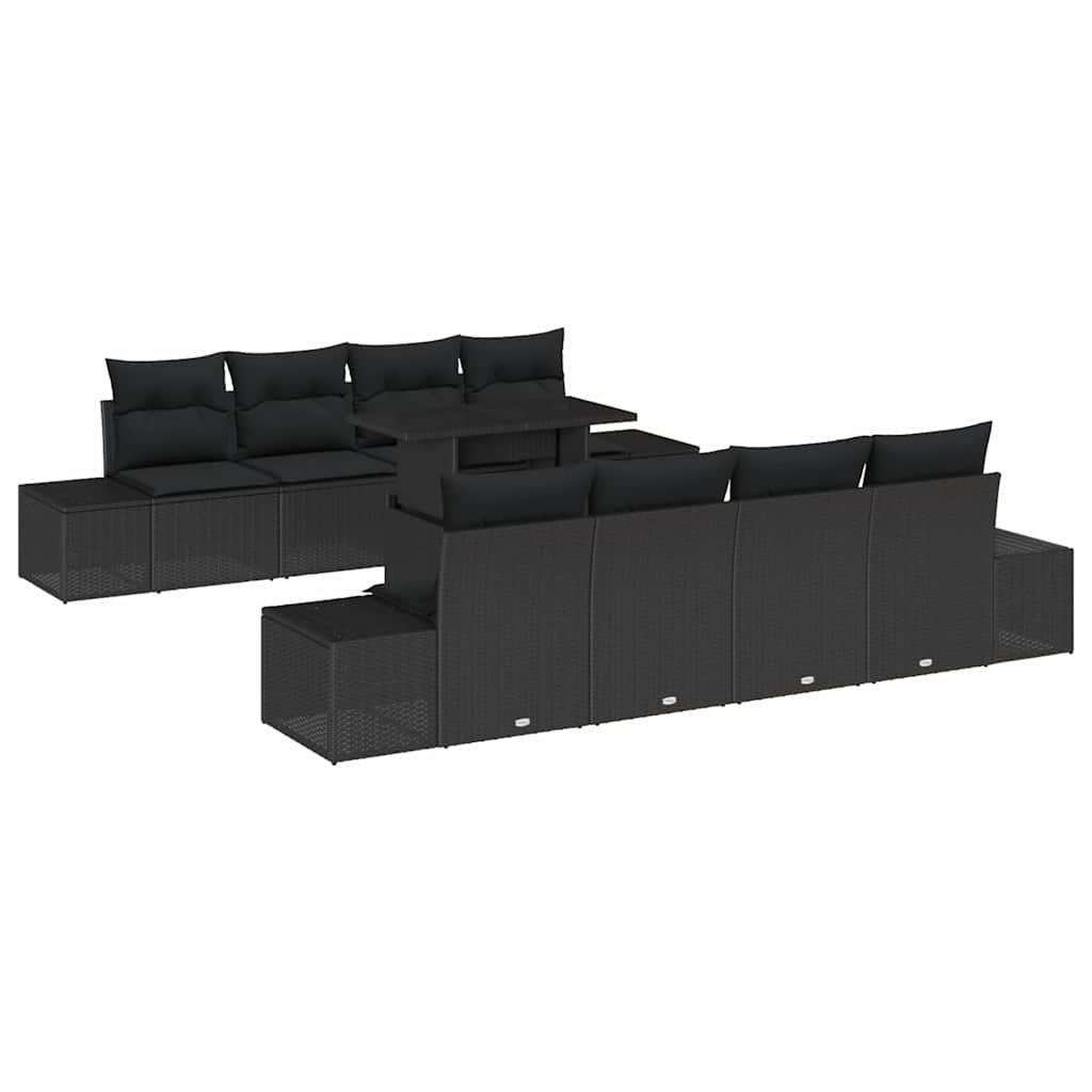 vidaXL Salon de jardin avec coussins 9 pcs Résine tressée noir
