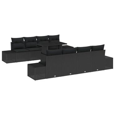 vidaXL Salon de jardin avec coussins 9 pcs Résine tressée noir