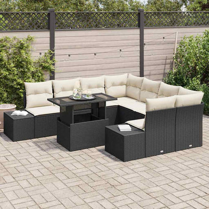 vidaXL Gartensofa-set mit Kissen 9 pcs Schwarz und Creme Poly-Rattan