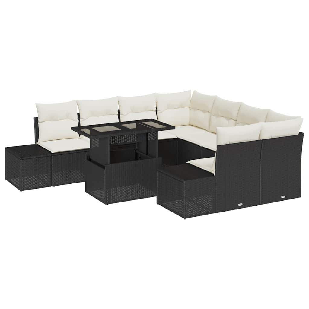 vidaXL Gartensofa-set mit Kissen 9 pcs Schwarz und Creme Poly-Rattan