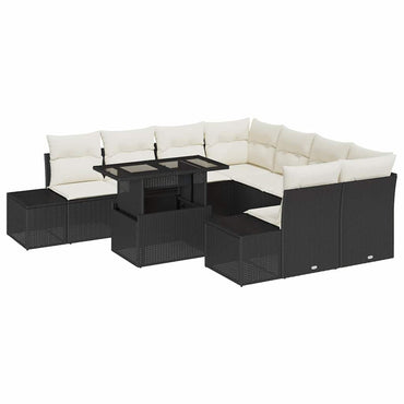 vidaXL Gartensofa-set mit Kissen 9 pcs Schwarz und Creme Poly-Rattan