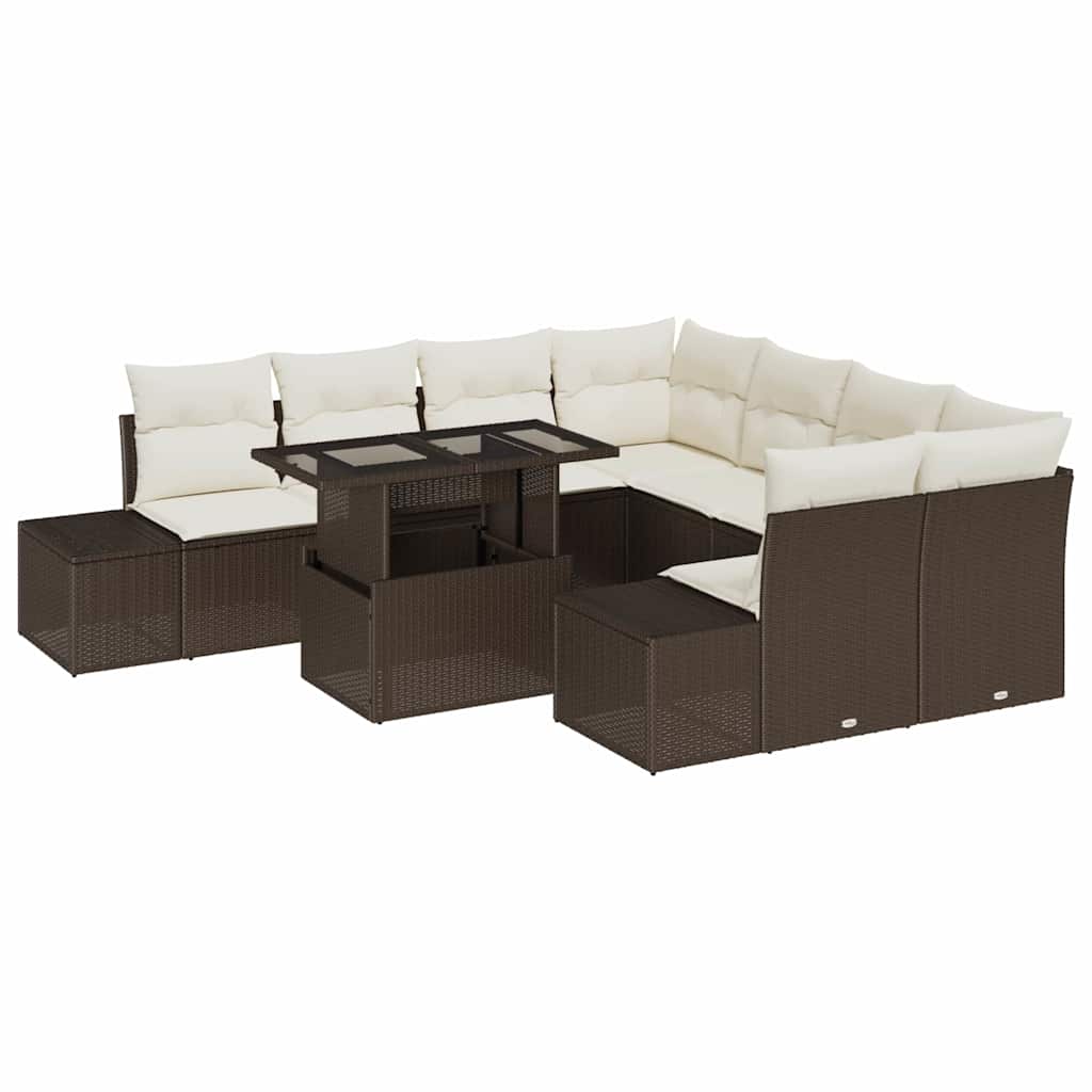 vidaXL Gartensofa-set mit Kissen 9 pcs Braun und Creme Poly-Rattan