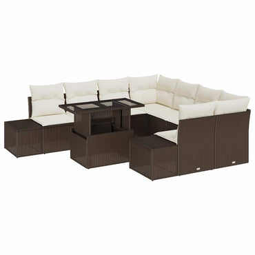 vidaXL Gartensofa-set mit Kissen 9 pcs Braun und Creme Poly-Rattan