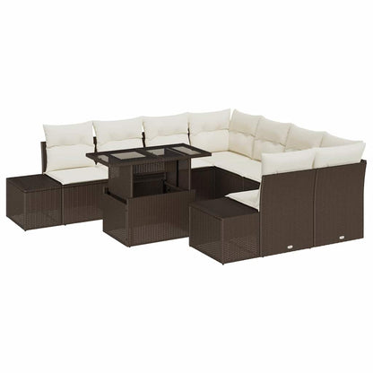 vidaXL Gartensofa-set mit Kissen 9 pcs Braun und Creme Poly-Rattan