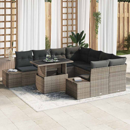 vidaXL Salon de jardin avec coussins 9 pcs Gris Résine tressée