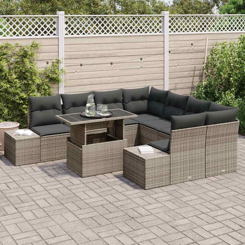 vidaXL Salon de jardin avec coussins 9 pcs Gris Résine tressée
