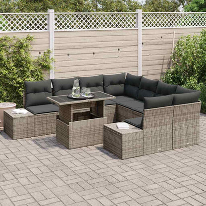 vidaXL Salon de jardin avec coussins 9 pcs Gris Résine tressée
