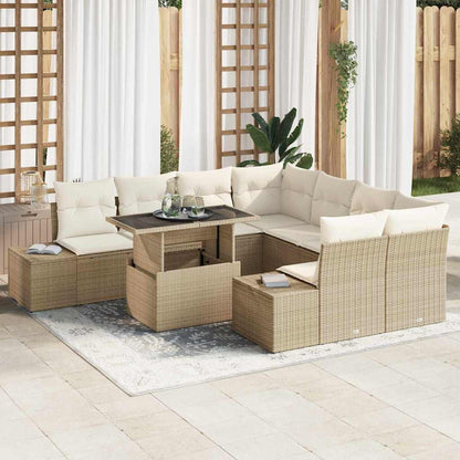vidaXL Gartensofa-set mit Kissen 9 pcs Beige und Creme Poly-Rattan