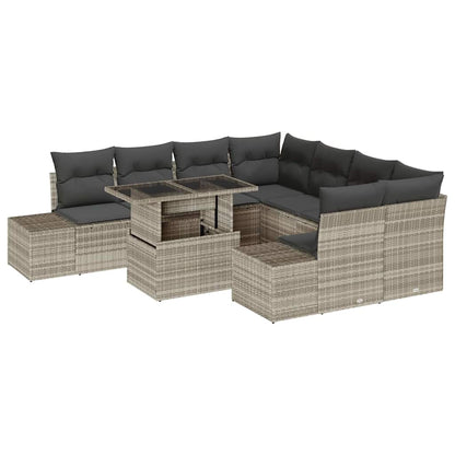 vidaXL Gartensofa-set mit Kissen 9 pcs Hellgrau Poly-Rattan