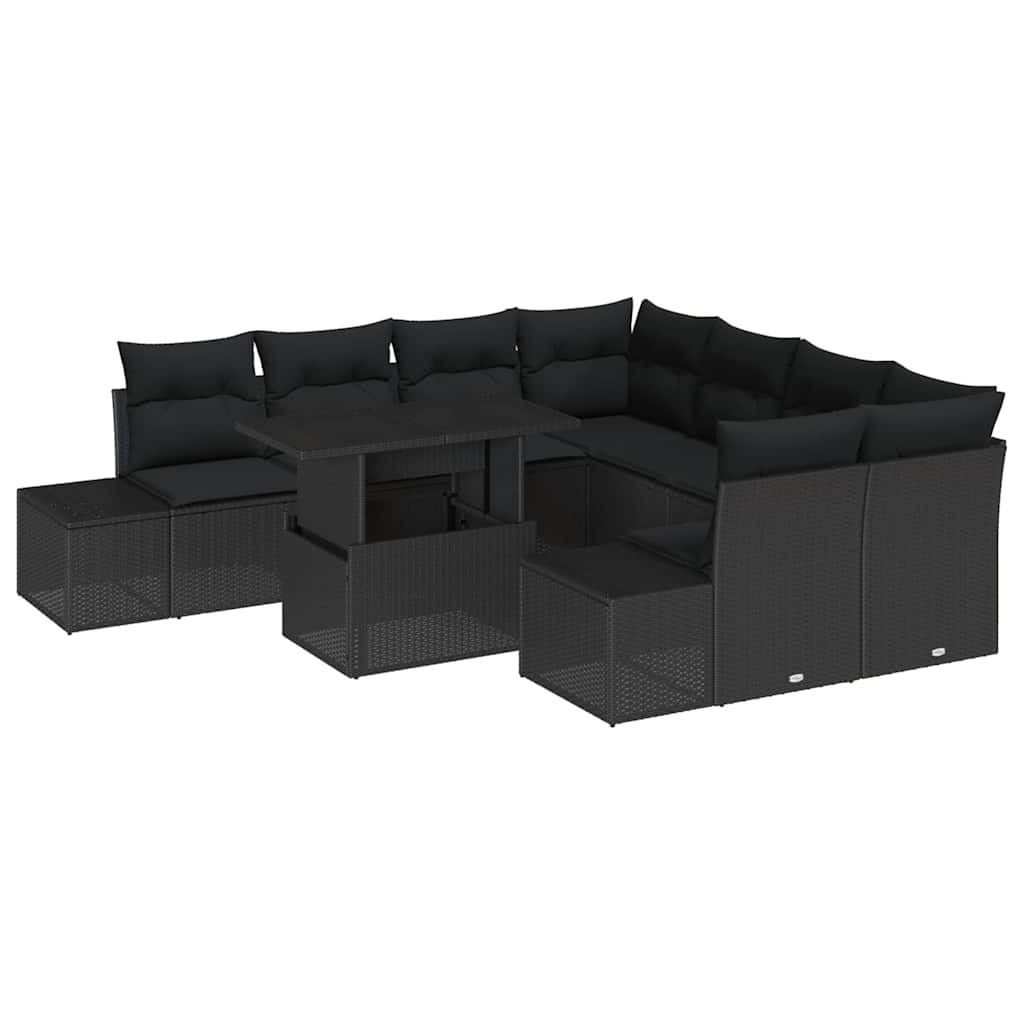 Gartensofa-set mit Kissen 9 pcs Schwarz Poly-Rattan