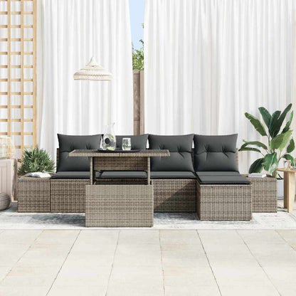 vidaXL Gartensofa-set mit Kissen mit Speicher 6 pcs Grau Poly-Rattan