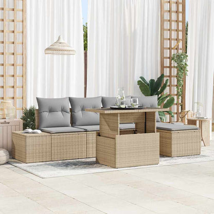 Gartensofa-set mit Kissen 6 pcs Beige und Hellgrau Poly-Rattan
