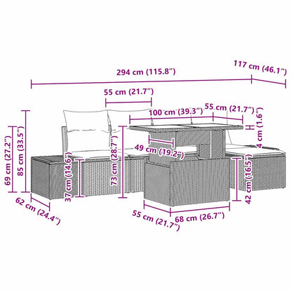 Gartensofa-set mit Kissen 6 pcs Beige und Hellgrau Poly-Rattan