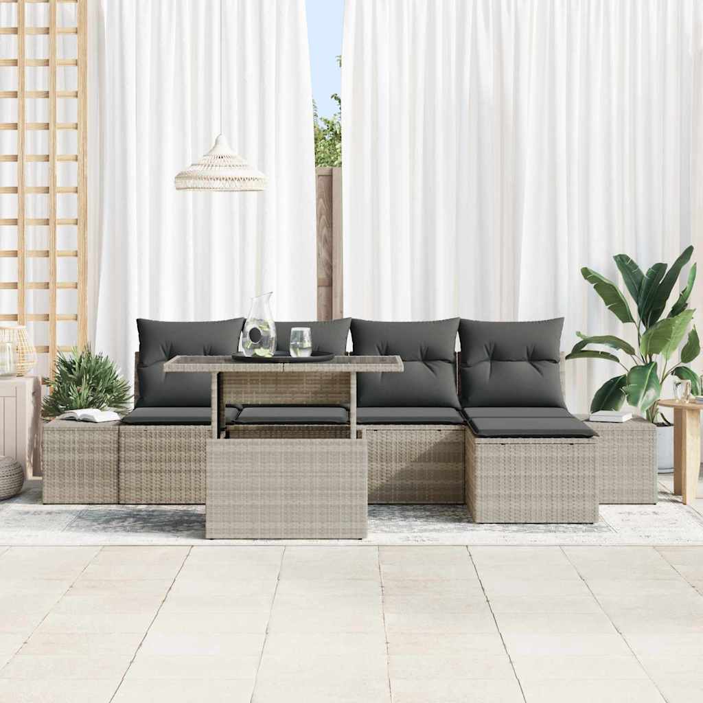 vidaXL Gartensofa-set mit Kissen 6 pcs Hellgrau Poly-Rattan