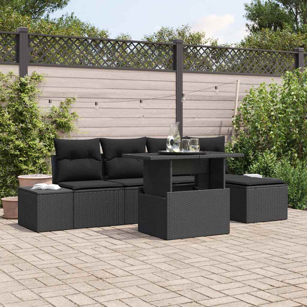 vidaXL Ensemble de canapés de jardin avec coussins 6 pcs Noir Résine tressée