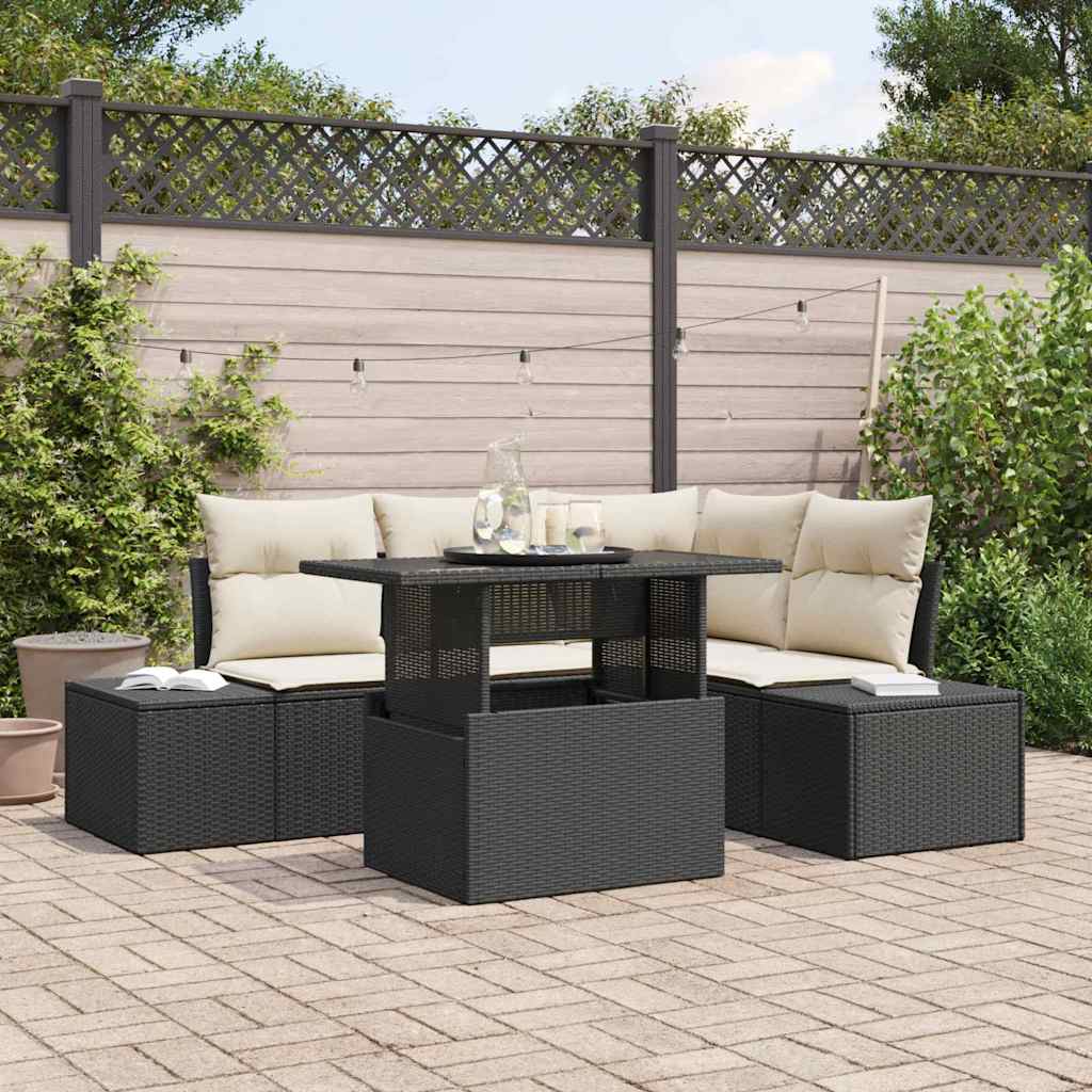 vidaXL Gartensofa-set mit Kissen 5 pcs Schwarz und Creme Poly-Rattan