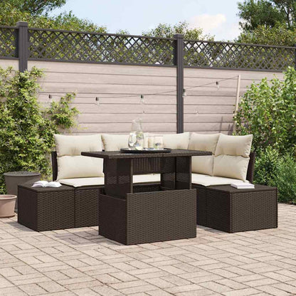 Gartensofa-set mit Kissen 5 pcs Braun und Creme Poly-Rattan
