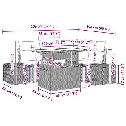 Gartensofa-set mit Kissen 5 pcs Braun und Creme Poly-Rattan