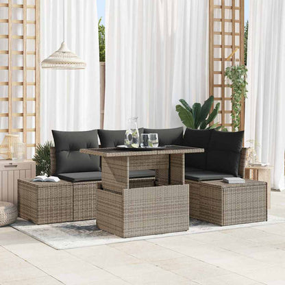 Gartensofa-set mit Kissen 5 pcs Grau Poly-Rattan